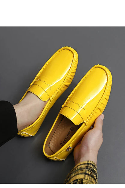 Patent Leather Beanie Shoes Men's New Spring and Summer Large Size Patent Leather Casual British Leather Shoes Women's Slip-On Lazy Casual Shoes Handmade Shoes