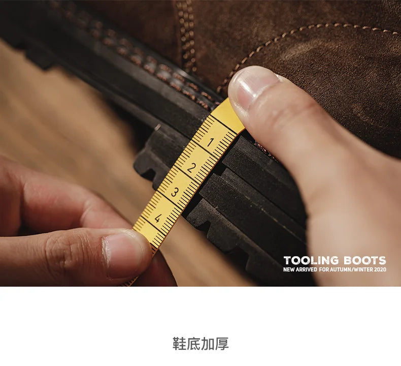 Men's Vintage Split Suede Boots Brown High-Top Work Boots Lace-Up Desert Ankle Rugged Sole Boots Outdoor Winter Fall Shoes