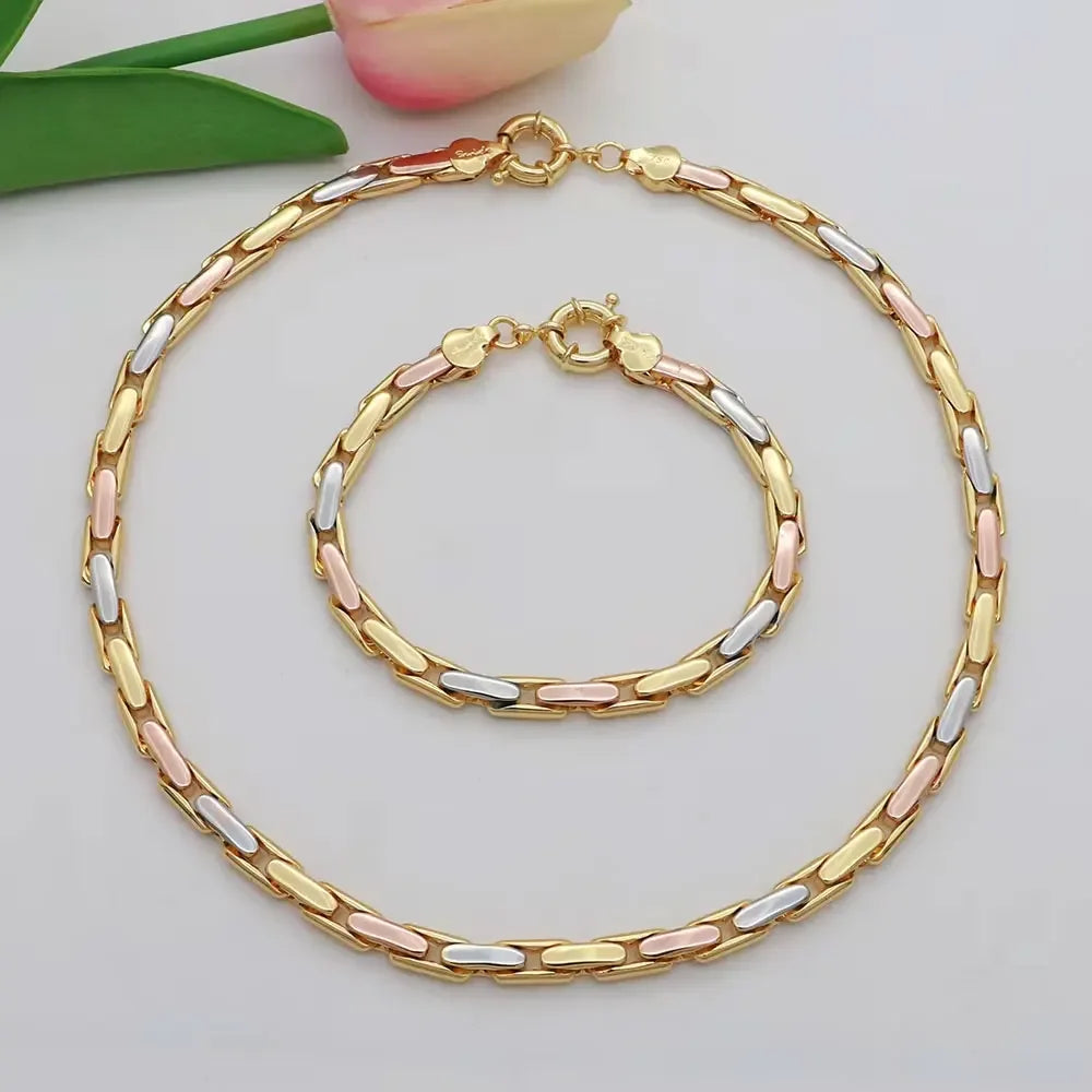 High Grade African Jewelry Women Necklace Bracelet Moderate Size Copper Earring Neck Chain 45CM Hip Hop Wholesale Accessories