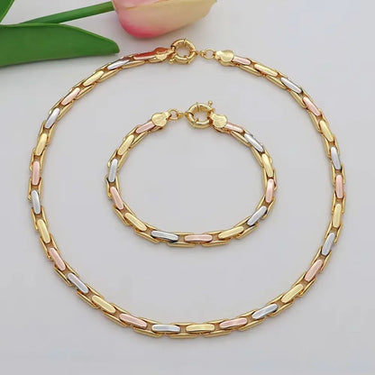 High Grade African Jewelry Women Necklace Bracelet Moderate Size Copper Earring Neck Chain 45CM Hip Hop Wholesale Accessories