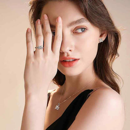 Moissanite Jewelry Set for Women Princess Cut D Color Diamond 925 Sterling Silver Pendant Necklace Stud Earring with Certificate