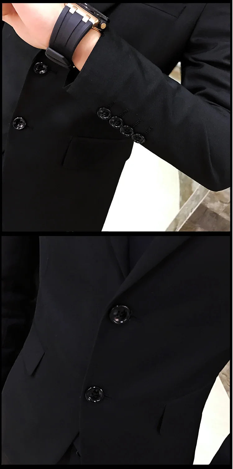 Suit (Blazer+vest+pants) Men's Fashion Business Korean Version of Solid Color Slim-fit Wedding Professional Gentleman Dress 6XL