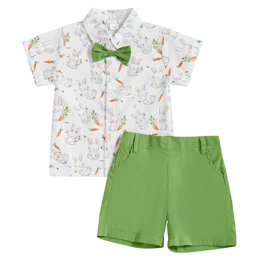 Baby Boy Easter Outfit Short Sleeve Gentleman Button Down Shirts Solid Shorts Toddler Boys Party Bow Two Piece Suit Tracksuit