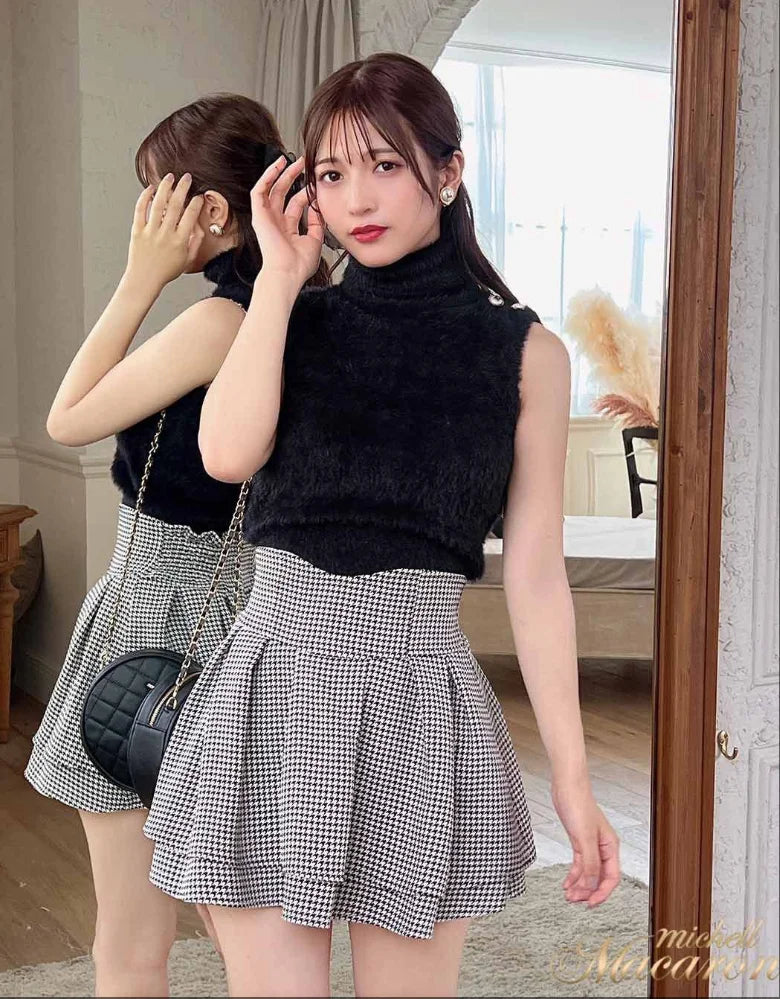 Japanese Lolita Skirts Ruffled Pleated Plaid Skirt Women 2026 Spring New Elastic High Waist Slimming Gentle Mini Skirt Culottes