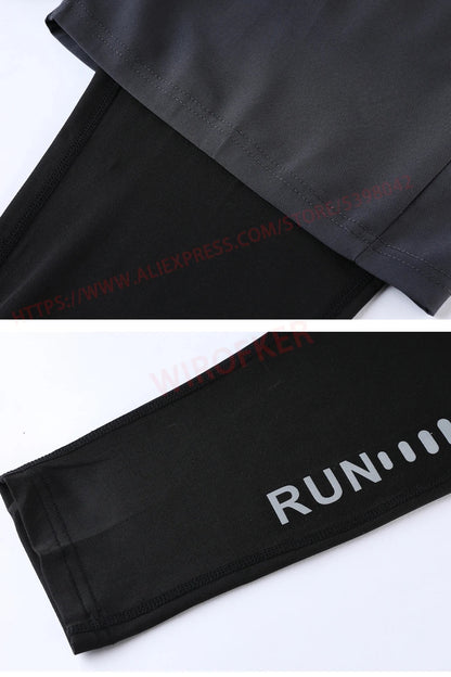 Men Run Trouser 2 In 1 Double Layer Pant Tight Training Basketball Legging Print Fitness Sweatpant With Pockets Running Trousers