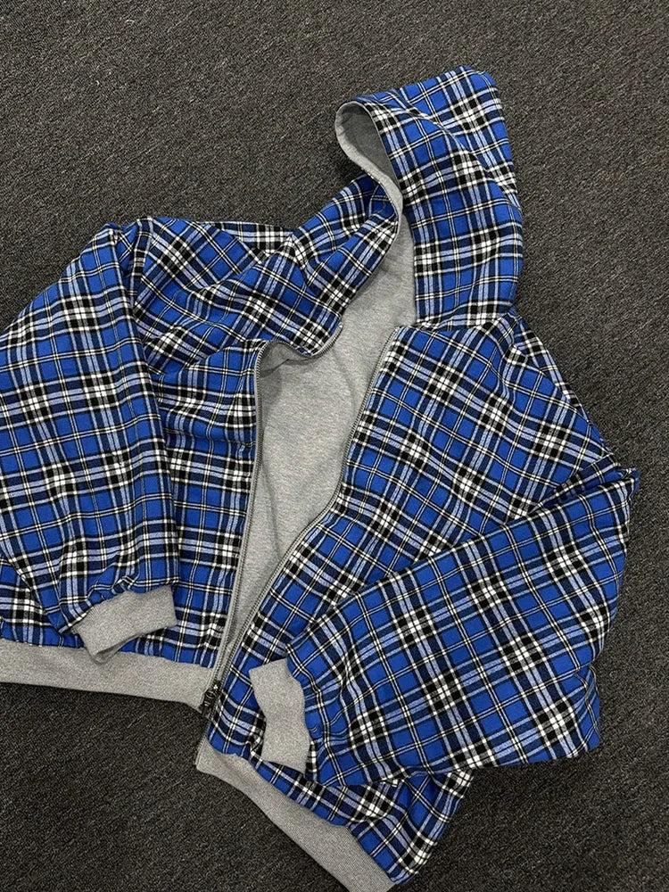 Winter Casual Plaid Print Hoodie Women's Warm Zip-Up Double-Sided Wear Sweatshirt Female Fashion Trendy Loose Hooded 2025 New