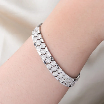 Original Honeycomb Moissanite Diamond Bracelets for Women Men 925 Sterling Silver Tennis Bracelet Wide Edge Bangles Wrist Chain