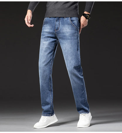 New Autumn and Winter  Plus Size 40 42 44 Men Straight Loose Jeans Business Fashion Denim Stretch Pants Male Brand Trousers