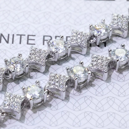 ICEBLING Hip Hop Jewelry 925 Solid Silver Star Bracelet D VVS Moissanite Diamond Cluster 6mm Tennis Chain for Men Women