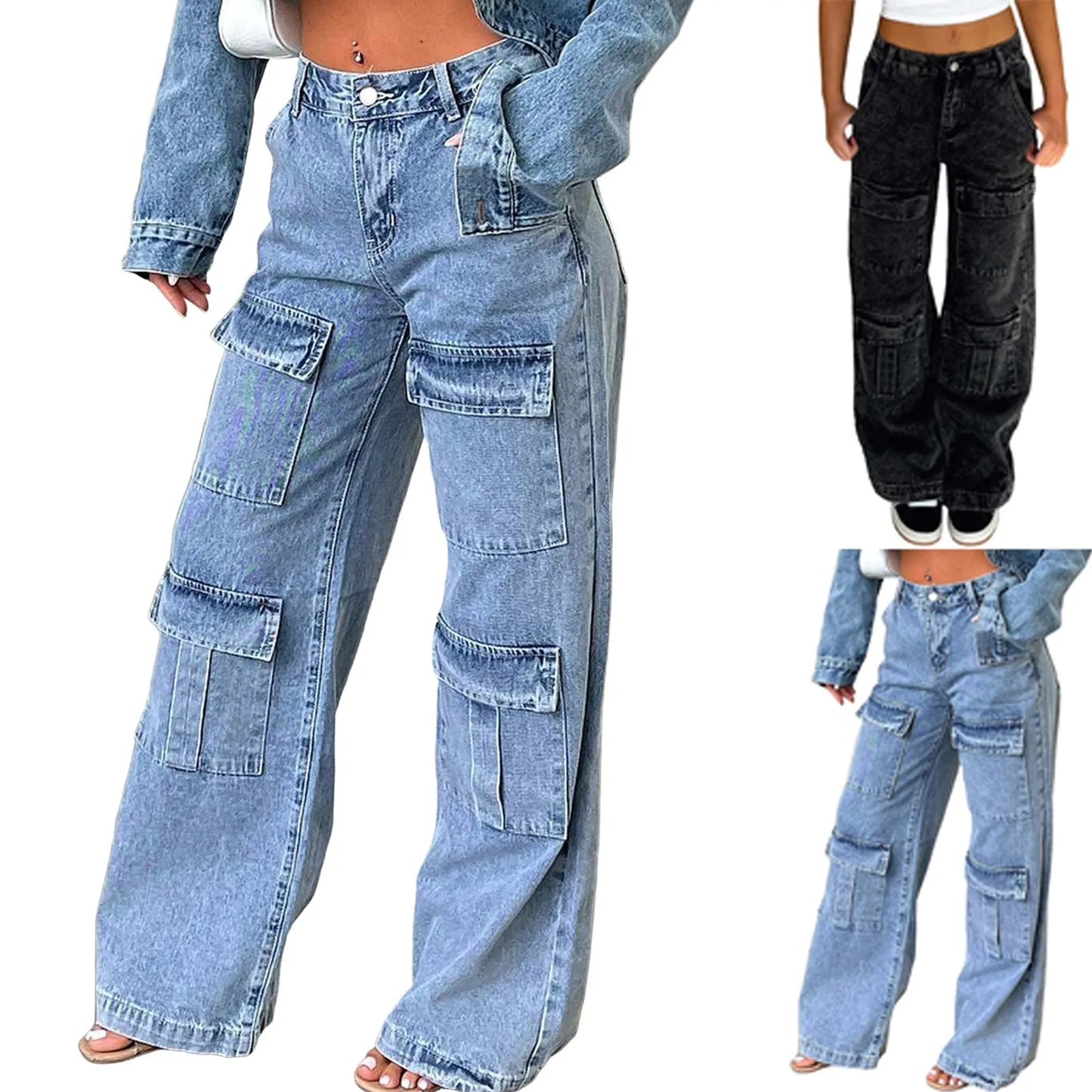Wide Leg Mid-Low Waist Jeans