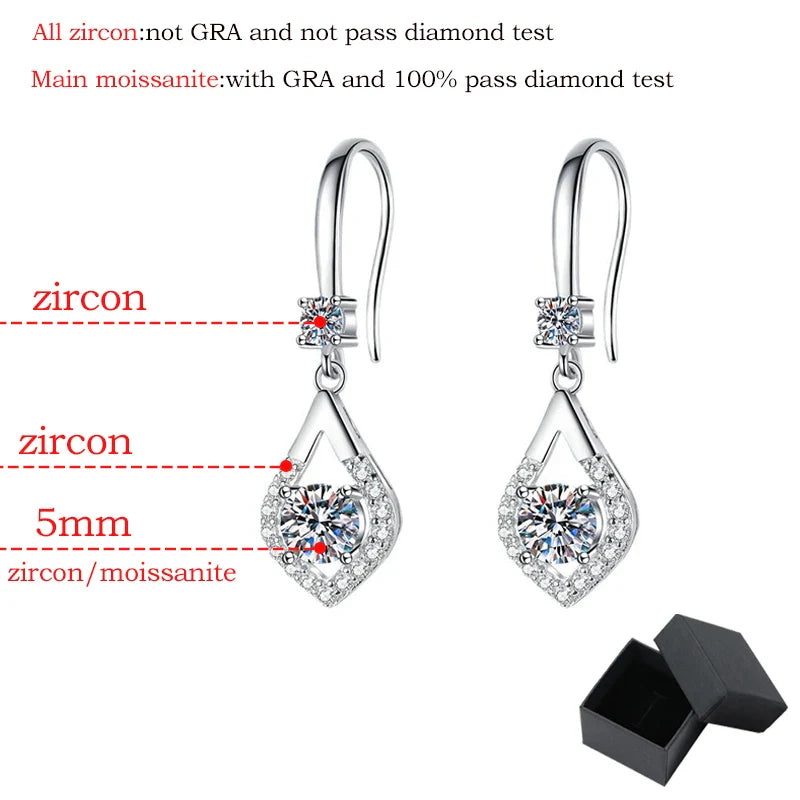 Each 0.5CT D Color Genuine Moissanite Drop Earrings for Women Water Drop Luxury Wedding Jewelry 925 Sterling Silver