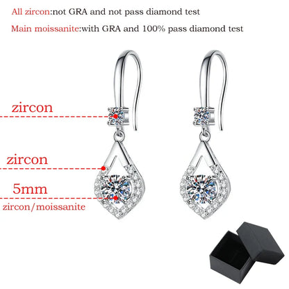 Each 0.5CT D Color Genuine Moissanite Drop Earrings for Women Water Drop Luxury Wedding Jewelry 925 Sterling Silver