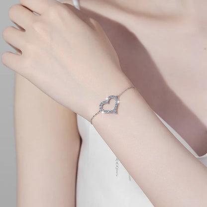 Heart Shape Full D Color Moissanite Link Bracelet Pendant for Women Girls S925 Silver Lab Diamond Chain Bracelets Earrings