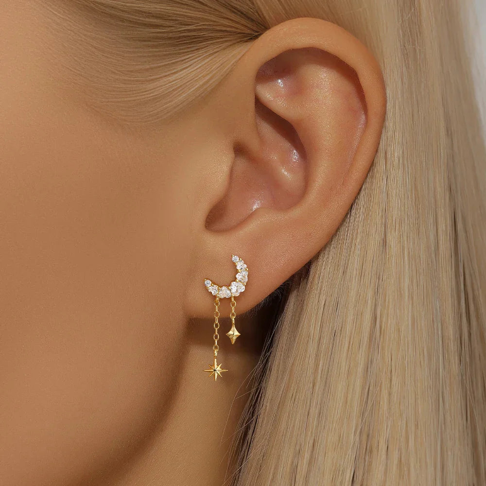 1PC 925 Sterling Silver Horse Eye Chain Tassel Zircon Drop Earrings For Women Ins Minimalism Geometric Earrings Gift