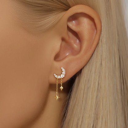 1PC 925 Sterling Silver Horse Eye Chain Tassel Zircon Drop Earrings For Women Ins Minimalism Geometric Earrings Gift