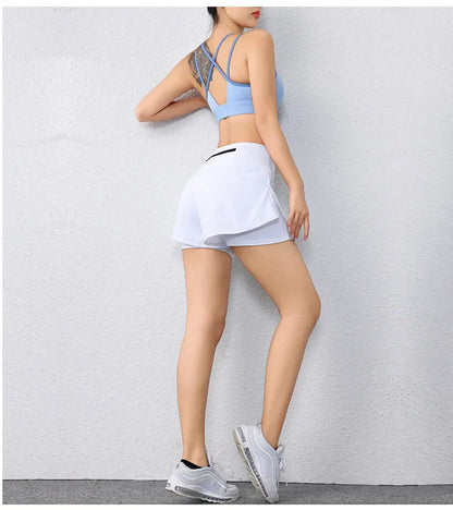 quick-drying women's running shorts sports layer elastic waist active sports shorts with pockets yoga shorts