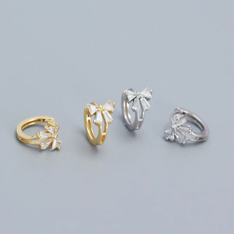 925 Sterling Silver Sweet Korean Bow Huggies Hoop Earrings for Women Fashion Cute Teen Birthday Party Girl Jewelry Gift