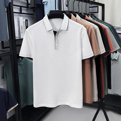 High quality 100% cotton solid color short sleeve polo shirt unique button men summer breathable comfort texture lapel T-shirt