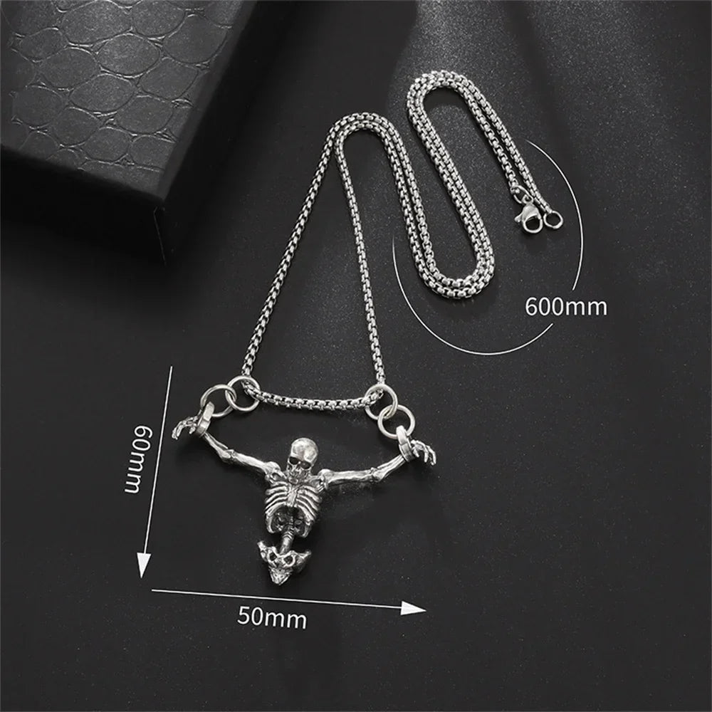 Punk Skull Necklace Captivity Skull Pendant Bicycle Rock Jewelry Gift For Men And Women Zinc No Gems