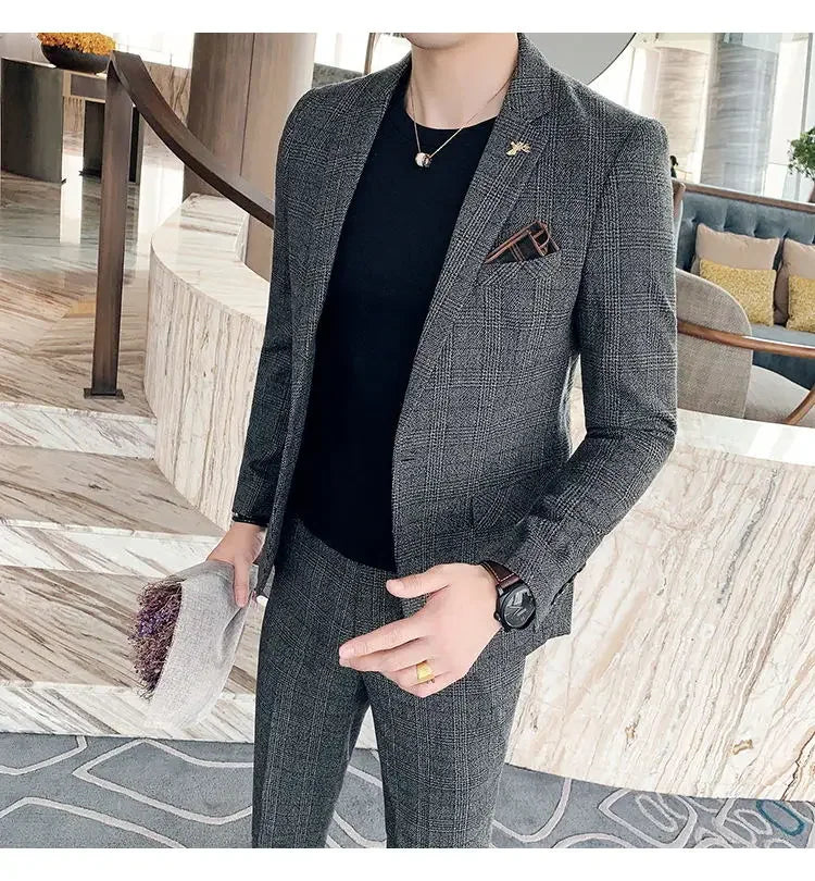 Hemp Suit (Blazer + Pants) Men's Fashion Hosts British Style Work Business Wedding Casual Art Style Elegant Gentleman Suit M-5XL