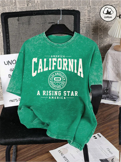 America California Printed Washed T-Shirt Mens Cotton Oversized T Shirt Casual O-Neck Short Sleeve Tops Summer Basic Male Tees