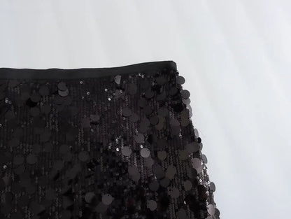 Women Spring Autumn Chic Mini Skirts Fashion With Sequined Solid Side Zipper Short Skirt Female Vintage High Waist Skirt