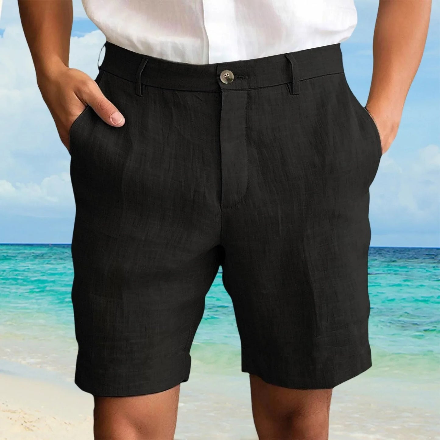 2025 Summer Cotton Linen Shorts for Men Solid Casual Button Pocket Beach Shorts Men's Comfortable Simple Vacation Leiture Pants