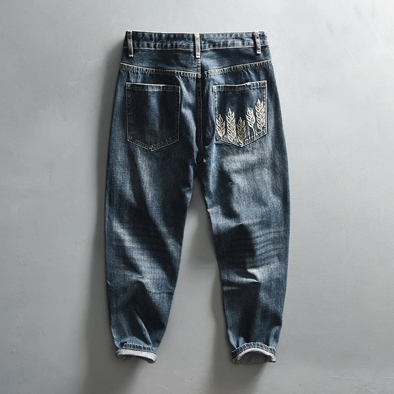 Spring New Cargo Vintage Straight Jeans for Men Clothing Soft Cotton Casual Streetwear Men Pants AG7116