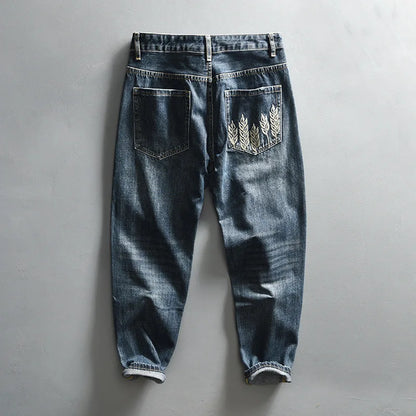 Spring New Cargo Vintage Straight Jeans for Men Clothing Soft Cotton Casual Streetwear Men Pants AG7116
