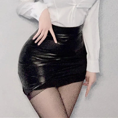 Fashion High Waist Leather Pencil Skirts Sexy Hot Girls Gothic Black Wrap Hips Short Mini Skirt for Women Plus Size Club Wear XL