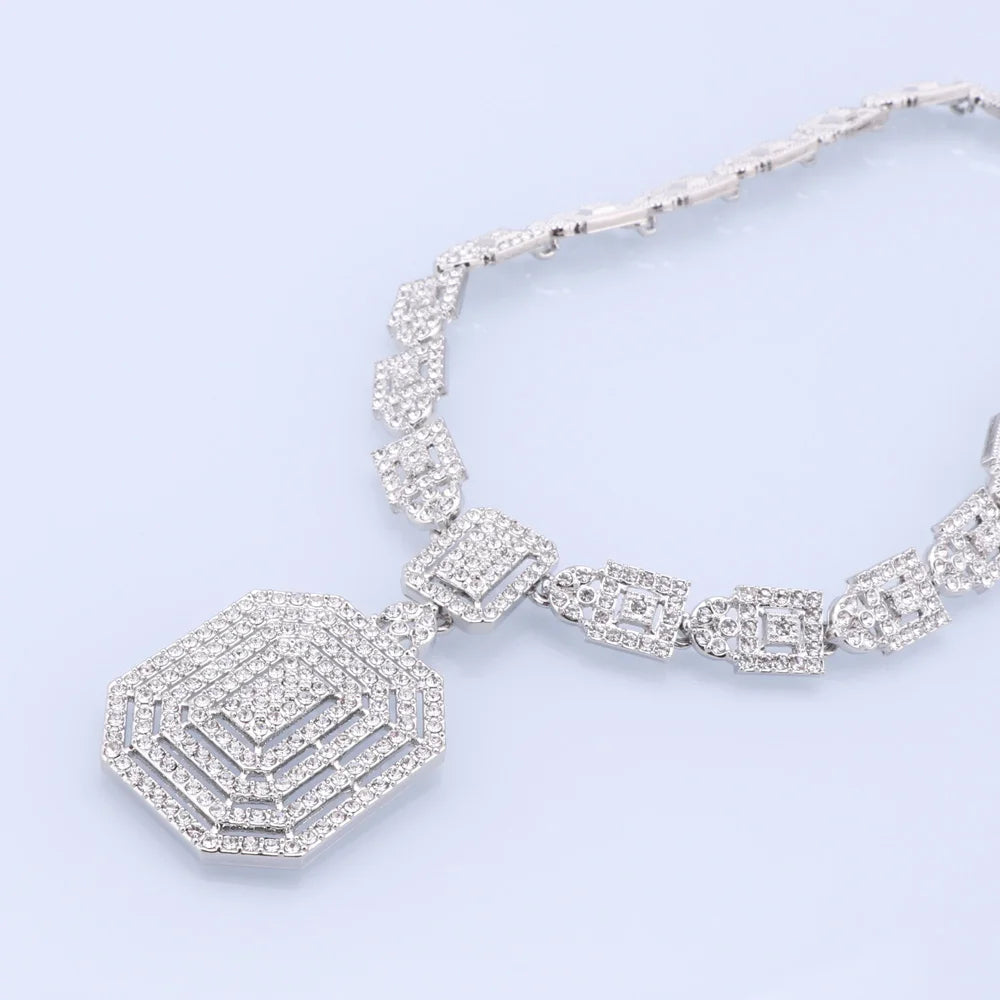 Silver Plated Jewelry Sets For Women Necklace Earrings Bracelet Ring Dubai African Indian Bridal Accessory