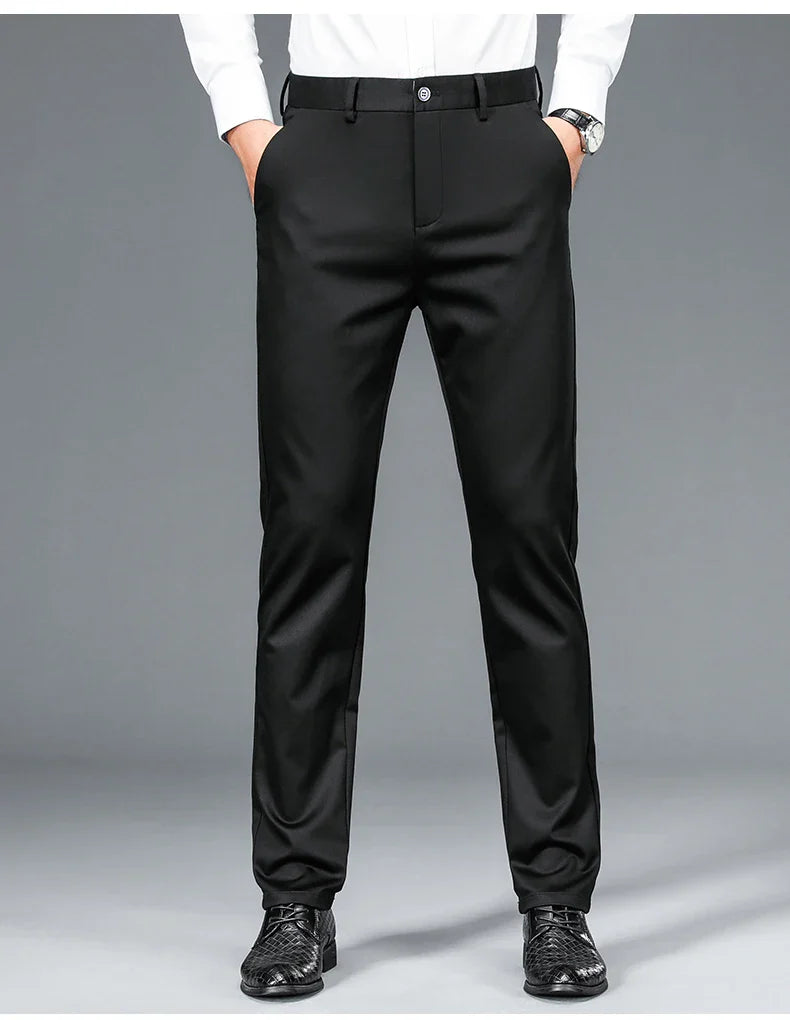 Business Formal Mens Casual Pants Autumn Winter Fashion Anti-wrinkle Straight Stretch Trousers Male Office Classic Suit Pants