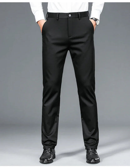 Business Formal Mens Casual Pants Autumn Winter Fashion Anti-wrinkle Straight Stretch Trousers Male Office Classic Suit Pants