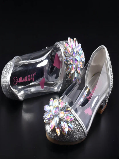 Fashion Cinderella Crystal Bright Diamond Shoes Girl Princess Single Shoes Girl Performance High Heels Shoes
