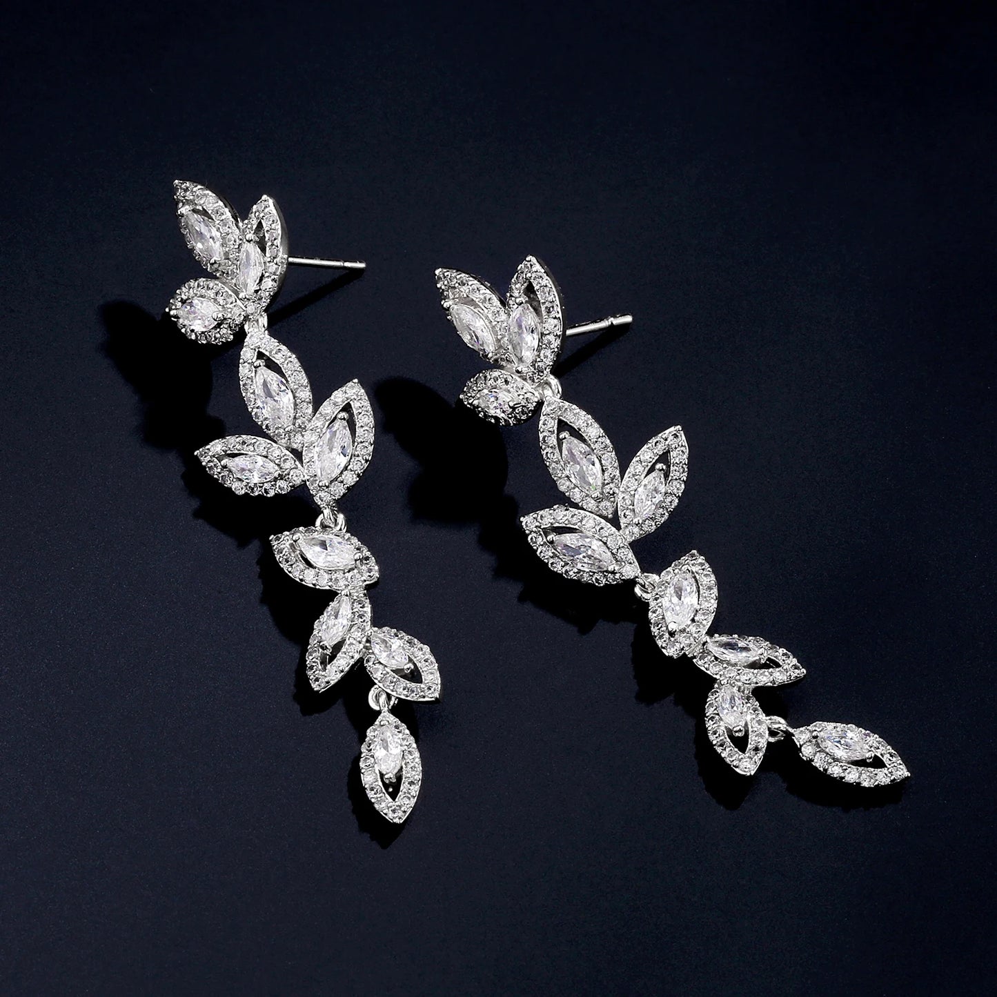 Luxury Polish Best Selling Leaf CZ Long Drop Earrings for Women Elegant AAA Zircon Bridal Earring  Wedding Party Jewelry