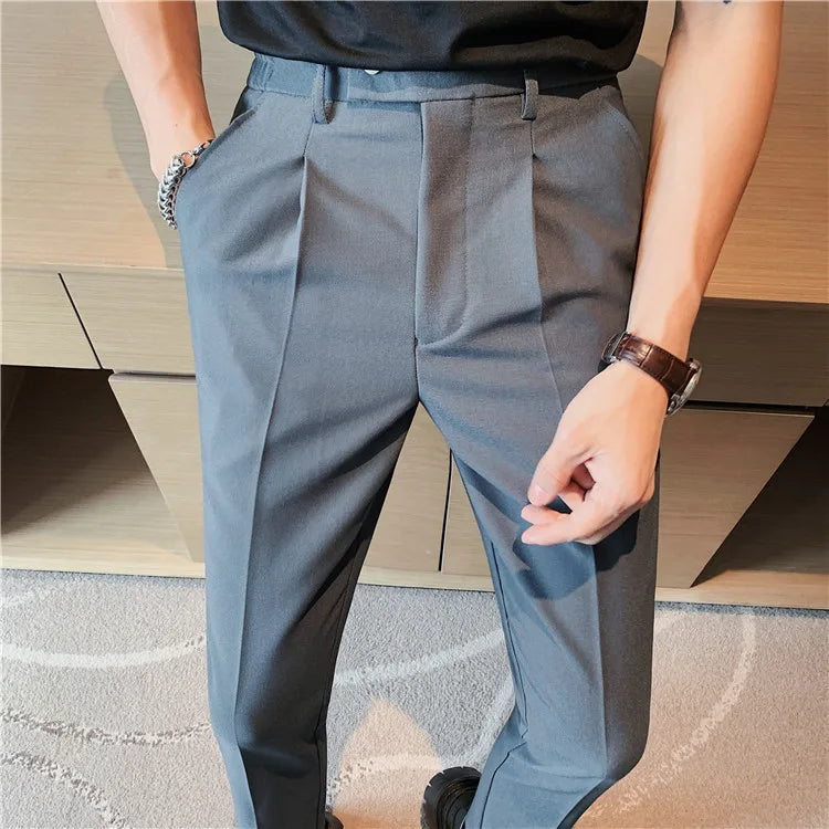 Men Slim British Style Suits Pants Business Casual Trousers Male Solid Fit Trousers High Quality Man Formal Wear Suit Pants 36