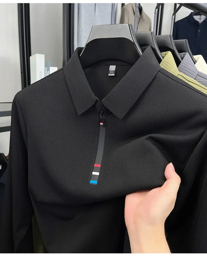Light luxury half zipper men long sleeve polo shirt high-quality unique checkered printed Korean style trend new casual T-shirt