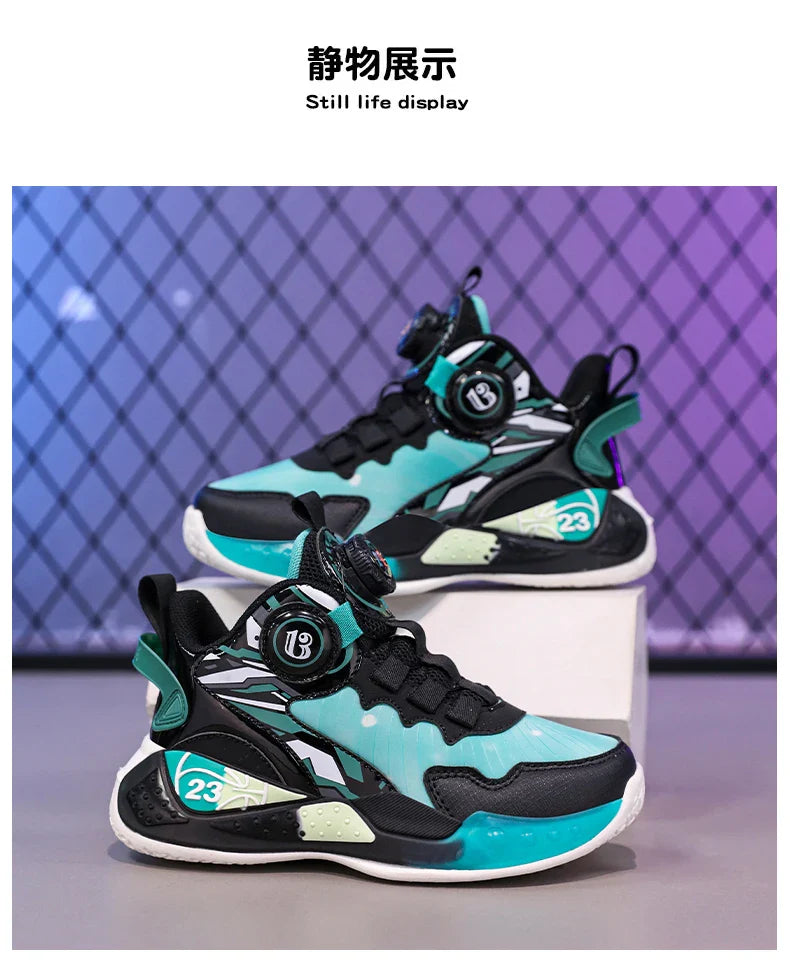 Children‘s Basketball Shoes Anti-slip Basketball Trainers Kids Outdoor Cushioned Sneakers Breathable Ankle Support Athletic Shoe
