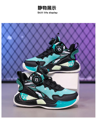 Children‘s Basketball Shoes Anti-slip Basketball Trainers Kids Outdoor Cushioned Sneakers Breathable Ankle Support Athletic Shoe
