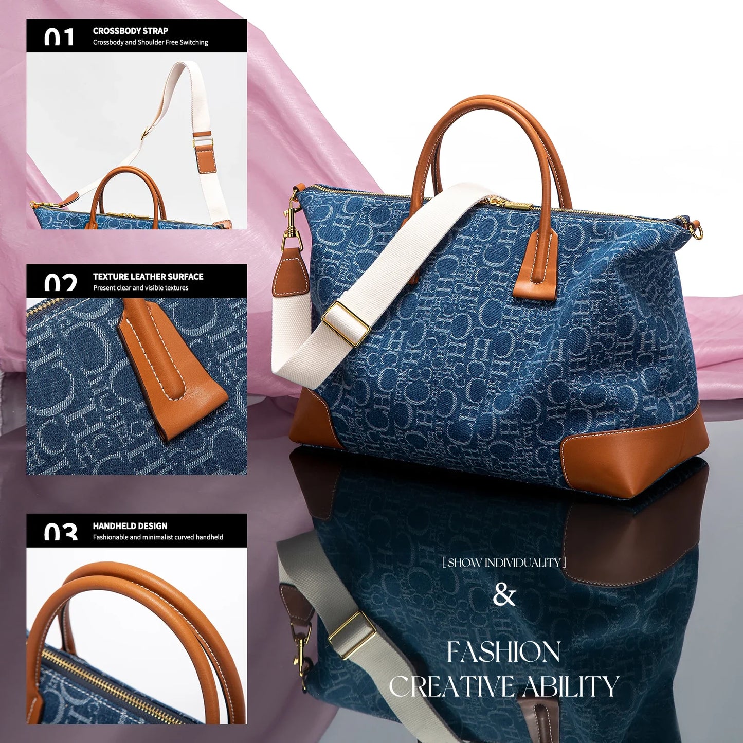 Women's Travel Bag 2025 New Cowboy Splicing Design Tote Bag Women's Large Capacity Crossbody Bag