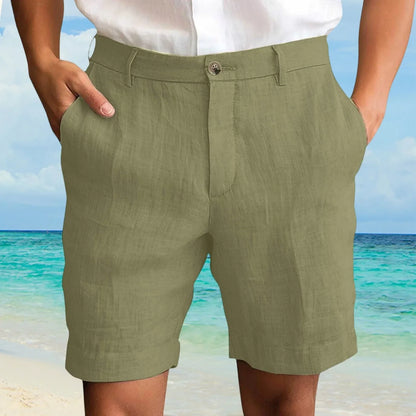 2025 Summer Cotton Linen Shorts for Men Solid Casual Button Pocket Beach Shorts Men's Comfortable Simple Vacation Leiture Pants