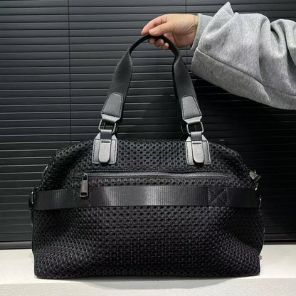 Fashionable women's mesh nylon adhesive tote bag, large capacity splicing shoulder bag, short distance travel casual handbag