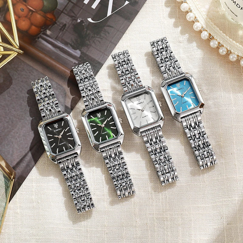 Stainless Steel Strap Watch Women Luxury Gift Quartz Wristwatch Student Fashion Simple Square Quartz Watches