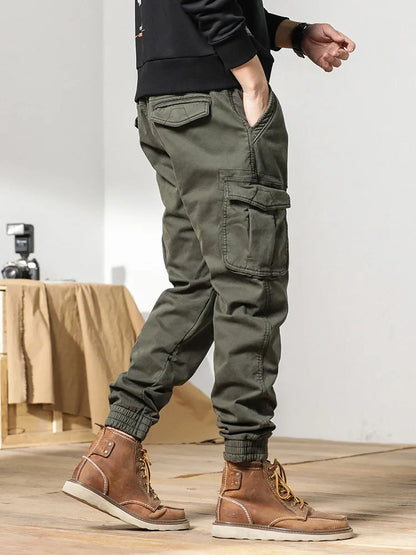 2023 New Multi-Pockets Winter Cargo Pants Men Fleece Liner Thick Warm Slim Fit Joggers Streetwear Casual Cotton Thermal Trousers
