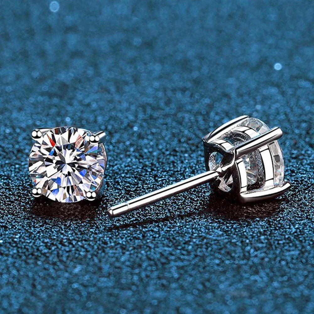 Classic Sterling Silver 925 Gold Silver Four Claw Stud Earrings for Women Weddings Birthdays Moissanite Jewelry Luxury Gift