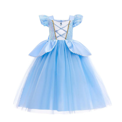 Holiday Party Birthday Gift Girls Cosplay Elsa White Snow Moana Princess Dress Summer Casual Dress + Accessories Set