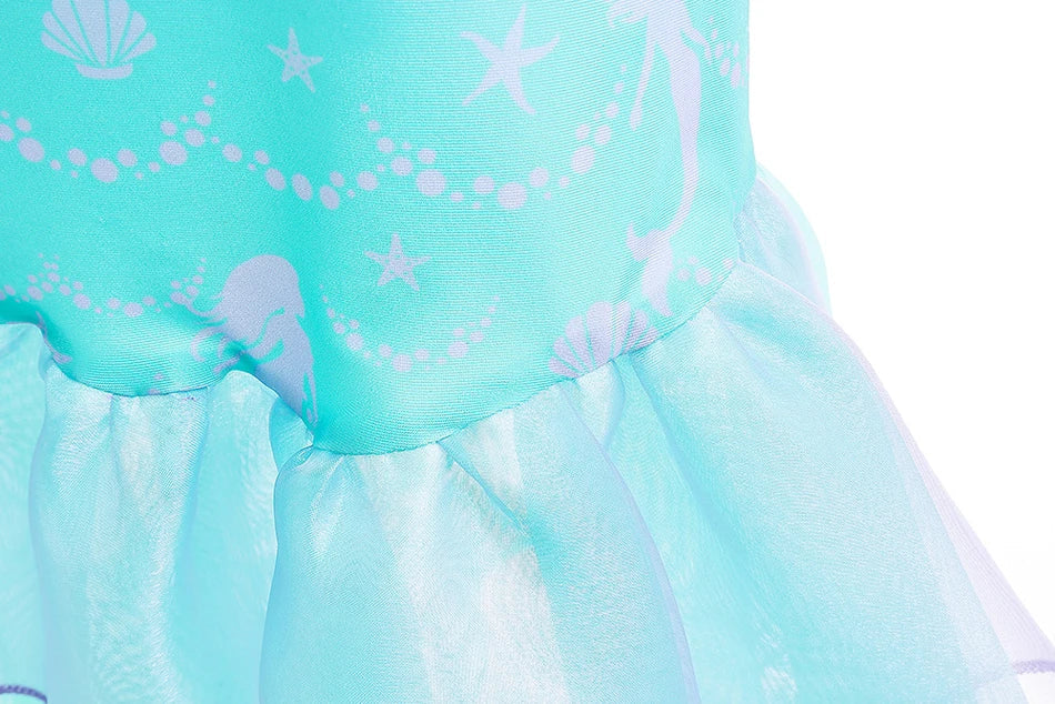 Ariel Cosplay Princess Costume Kids Cartoon Printed Dress Girls Halloween Children Carnival Birthday Party Clothes