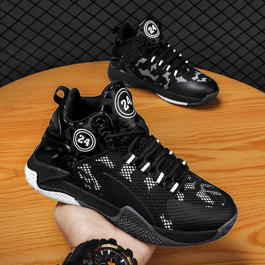 Trendy Breathable Basketball Shoes for Teen Young Outdoor Running Sneaker Black Children's Boy Casual Sport Walking Shoes