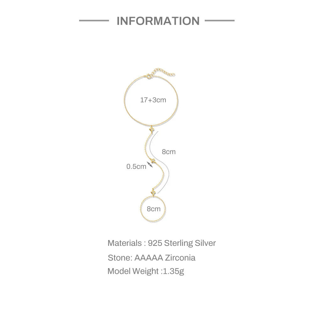 Dainty 5A Zircon Finger Ring Chain Bracelets Flower High Carbon Bracelet for Women Girl Adjustable s925 Silver Jewelry Gift