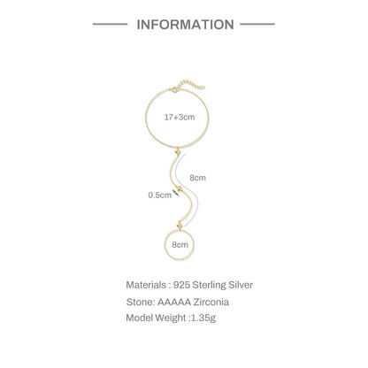 Dainty 5A Zircon Finger Ring Chain Bracelets Flower High Carbon Bracelet for Women Girl Adjustable s925 Silver Jewelry Gift